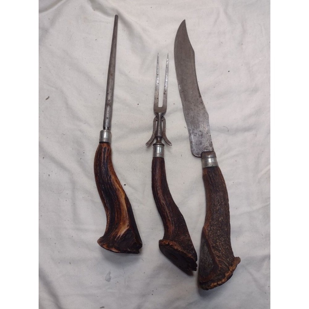 VTG Antique Knife,Fork,File Stag Horn Handled Cutlery
